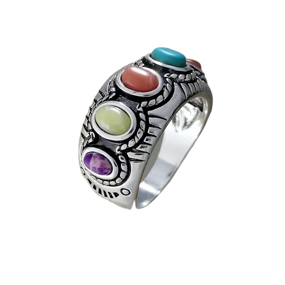 Boho Colorful Stone and Silver Ring - Picture 2 of 4